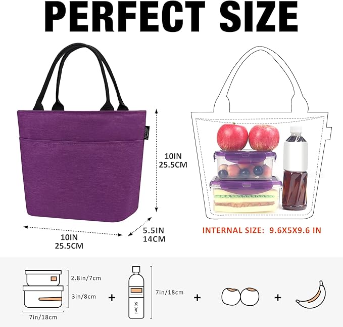 Aosbos Insulated Lunch Cooler Bag - Adult Thermal LunchBox Lunch Tote Bolsa Termica Almuerzo Lonchera, Purple