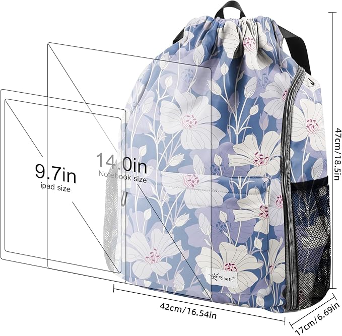 Drawstring Backpack with Mesh Pockets String Gym Bag Sackpack Sandproof Water Resistant Beach Backpack for Men Women