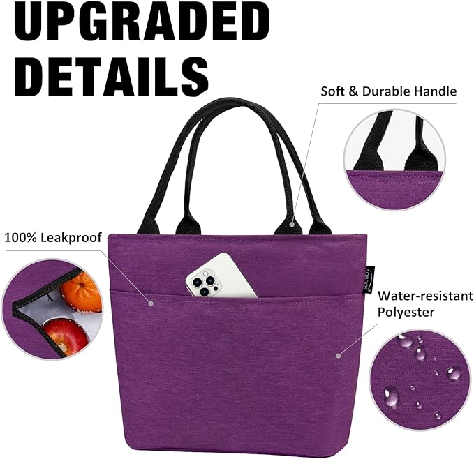 Aosbos Insulated Lunch Cooler Bag - Adult Thermal LunchBox Lunch Tote Bolsa Termica Almuerzo Lonchera, Purple