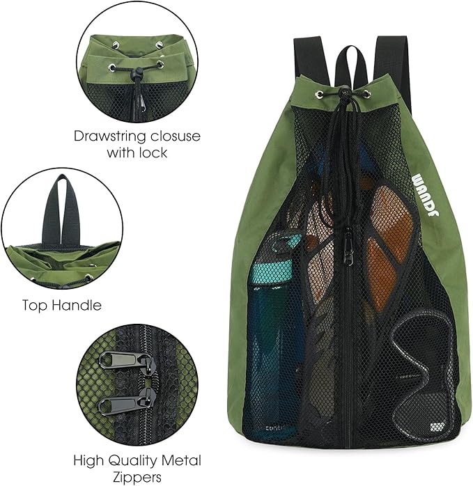 WANDF Swim Bag Mesh Drawstring Backpack Beach Backpack for Swimming, Gym, and Workout Gear