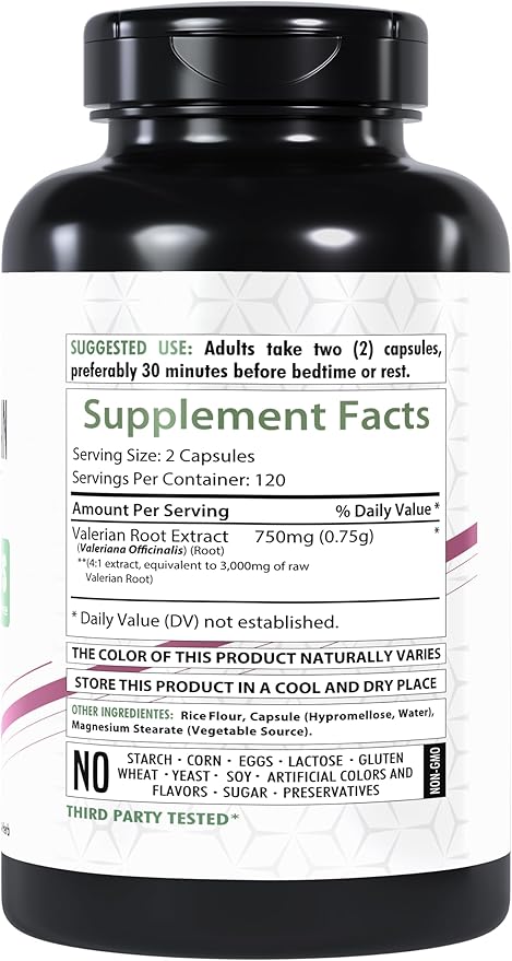 Valerian Root Capsules, Extract 3000mg | 240 Vegan Capsules | High Potency | Gluten-Free | Non-GMO