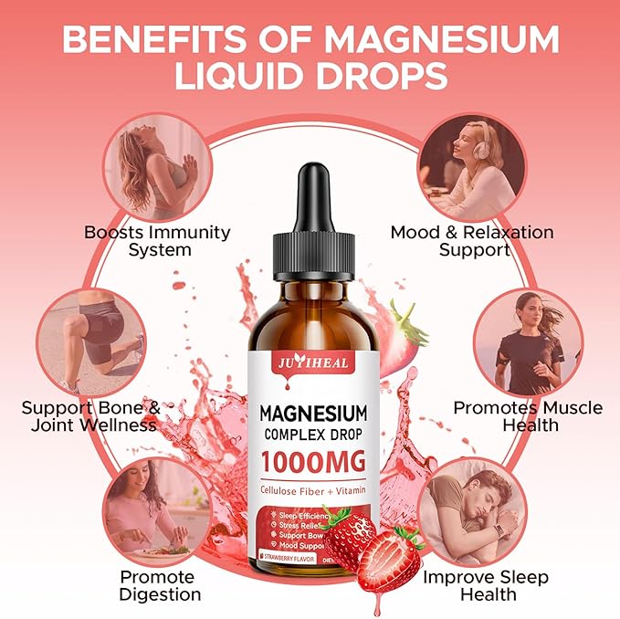 2 Pack Magnesium Glycinate Liquid, 1000mg Magnesium Complex Supplement with Cellulose Fiber, Bromelain, Vitamin B6, C, D, Zinc to Support Night, Muscle, Relax, Bone, Mood, Muscle