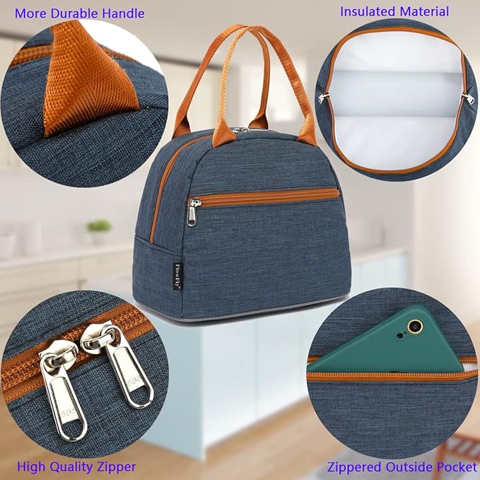 FlowFly Insulated Lunch Cooler Bag - Tote Bag Organizer for Women/Men, Navy