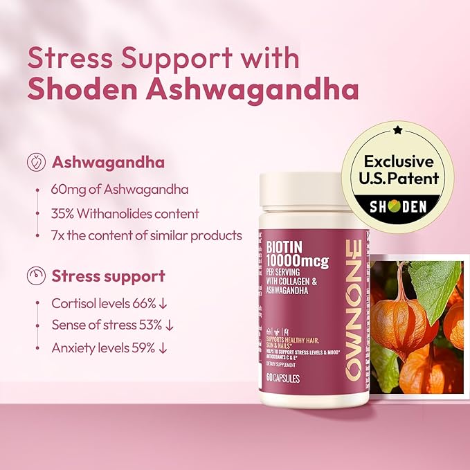 Biotin 10000mcg,Supports Healthy Hair, Skin and Nails Vitamins Supplement,Helps Balance Stress Levels and Mood,60 Capsules