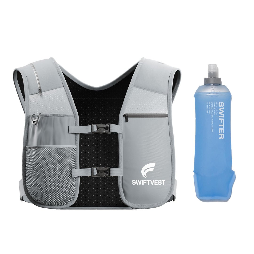 SWIFTVEST Running Phone Holder Vest with 500ml/17oz Running Water Bottle | Waterproof Pouch | Reflective Hydration Vest | Adjustable | Lightweight | 6 Pockets for Running Accessories - Men & Women