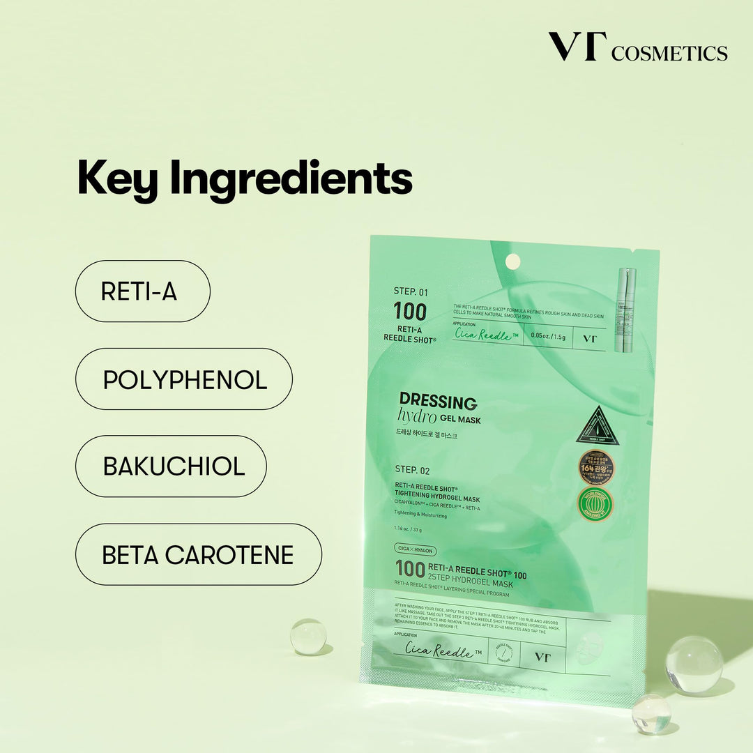VT COSMETICS Reti-A Reedle Shot 100 1.69 Fl Oz&Reti-A Reedle Shot 100 2-Step Hydrogel Mask 4pcs