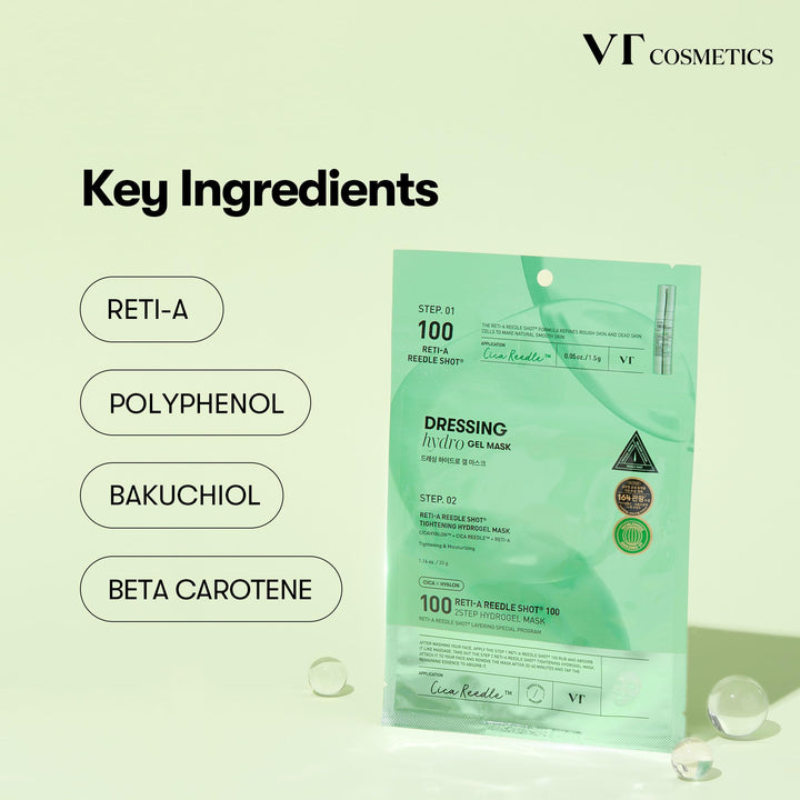 VT COSMETICS Reti-A Reedle Shot 100 1.69 Fl Oz&Reti-A Reedle Shot 100 2-Step Hydrogel Mask 4pcs