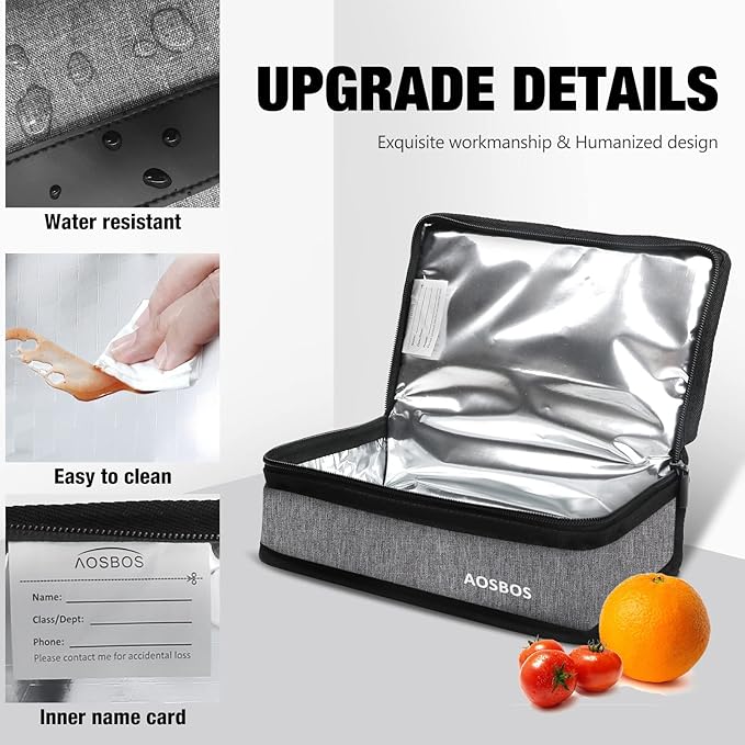 Aosbos Small Lunch Bag Insulated Lunch Box for Men Women Portable Mini Cooler Bags Compact Soft Lunch Tote Thermal Lunch Pail Lunchbox Reusable Meal Prep Container Grey