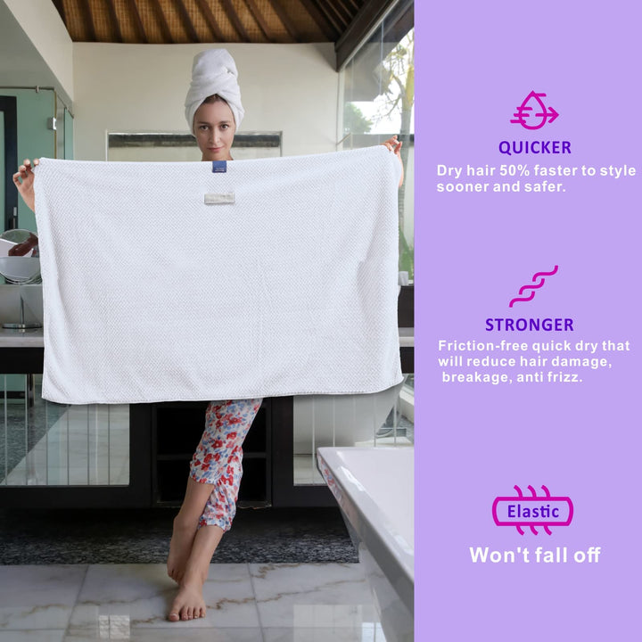 BYCOO 2 Pack Large Microfiber Hair Towel Wrap for Women, Anti Frizz Hair Drying Towel, Fast Dry Hair Turban for Wet Hair, Long, Thick, Curly Hair, Super Absorbent Soft Hair Towels (Purple & White)