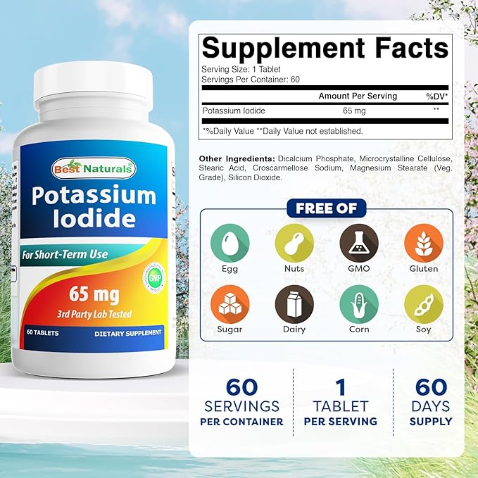 Best Naturals Potassium Iodide 65 mg - Dietary Supplement, 60 Tablets (60 Count (Pack of 1)) (1)