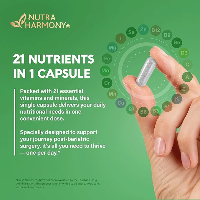 Bariatric Multivitamin - 45 mg Iron Supplements - Made in USA - for Women & Men - All-in-One, 21 Essential Vitamins - Gastric Sleeve Support - Free of Sugar, Gluten & Soy - 90 Capsules, Once Daily