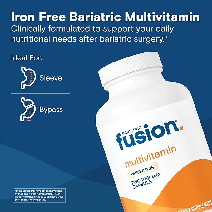 Bariatric Fusion Bariatric Multivitamin Without Iron | Post Bariatric Surgery Patients | Iron Free Bariatric Vitamin for Gastric Bypass and Sleeve Gastrectomy | Capsules | 1 Year Supply