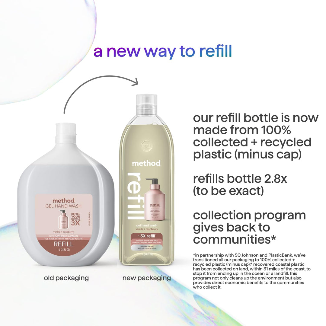 Method Gel Hand Soap Refill, Vanilla + Raspberry, Biodegradable Formula, 34 Fl Oz (Pack of 1) (Packaging May Vary)