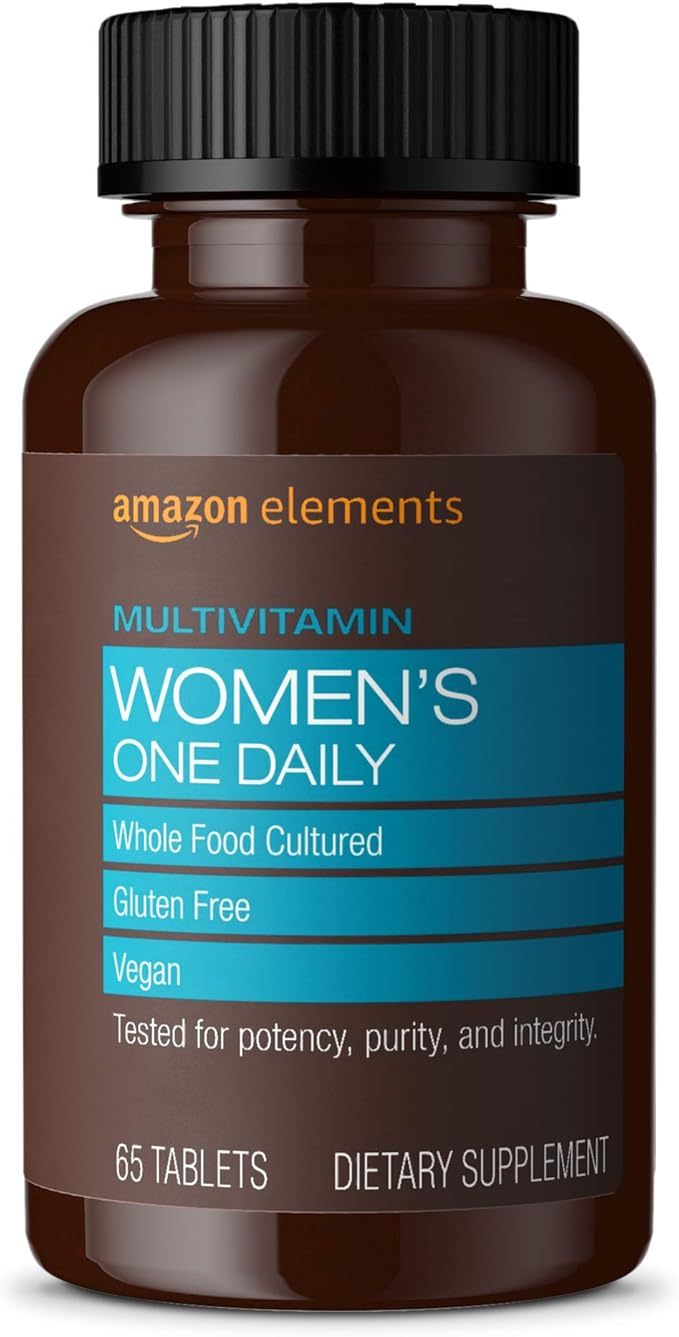Amazon Elements Women’s One Daily Multivitamin, 59% Whole Food Cultured, Vegan, 65 Tablets, 2 month supply (Packaging may vary)
