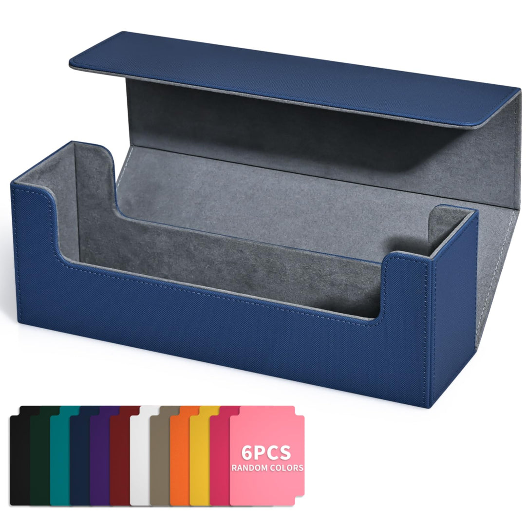 UAONO Card Storage Box for Trading Cards, Premium Card Deck Case Holds 600+ Single Sleeved Cards for MTG Yugioh TCG, Strong Magnet Card Box Fits Magic Game Cards (Blue)