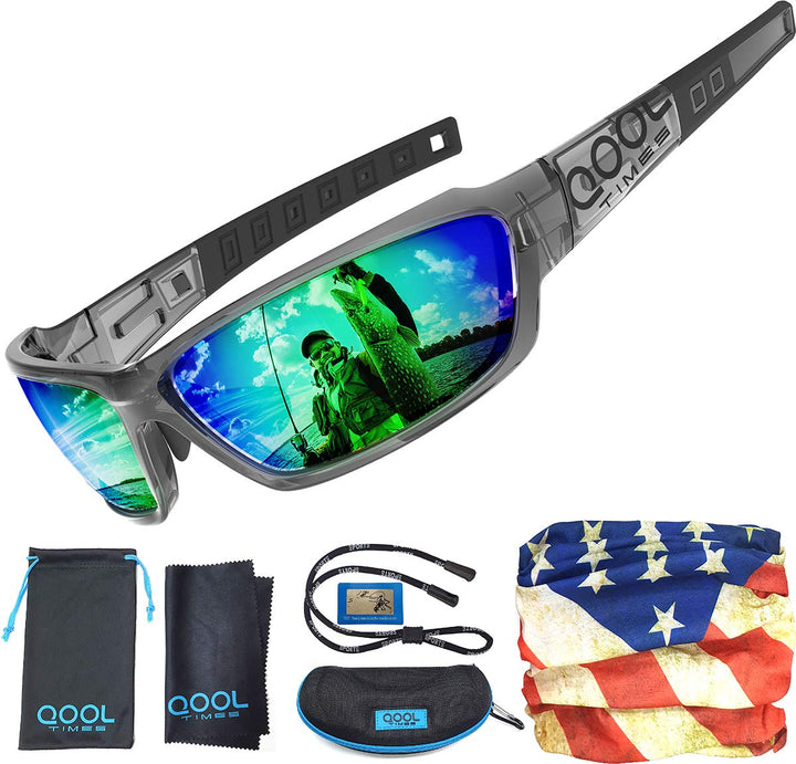 QOOL TIMES Living out your Sunglasses Polarized Men Women Green REVO UV400 Medium-Large Fishing