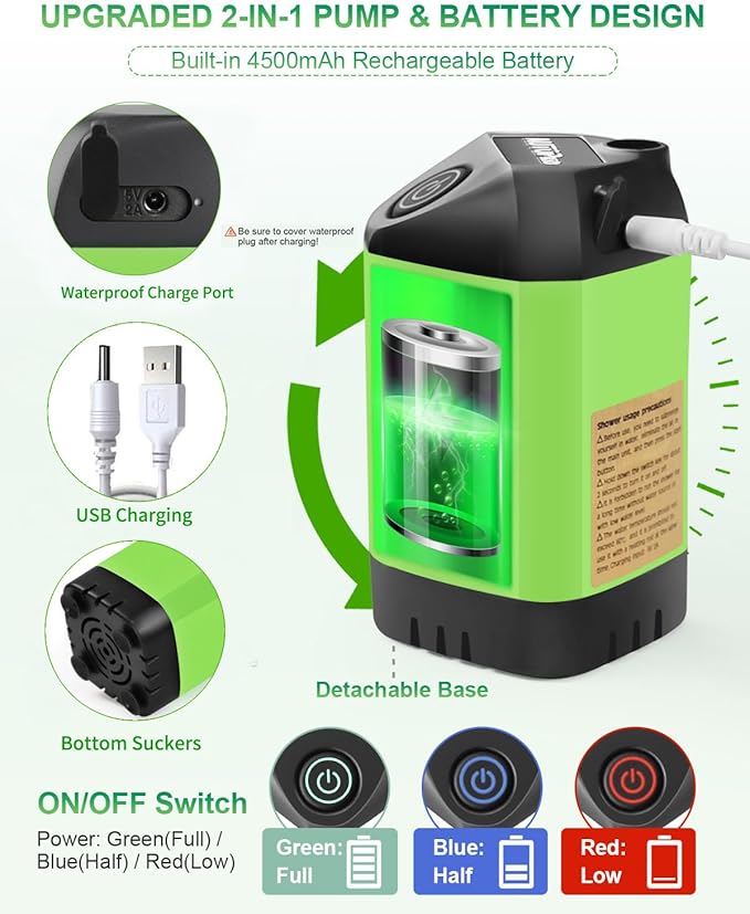 AUTOPkio Portable Camping Shower - Outdoor Camp Shower with Showerhead Sprayer & Rechargeable Battery Pump for Camping, Travel, Hiking, Car Washing, Pet Bath