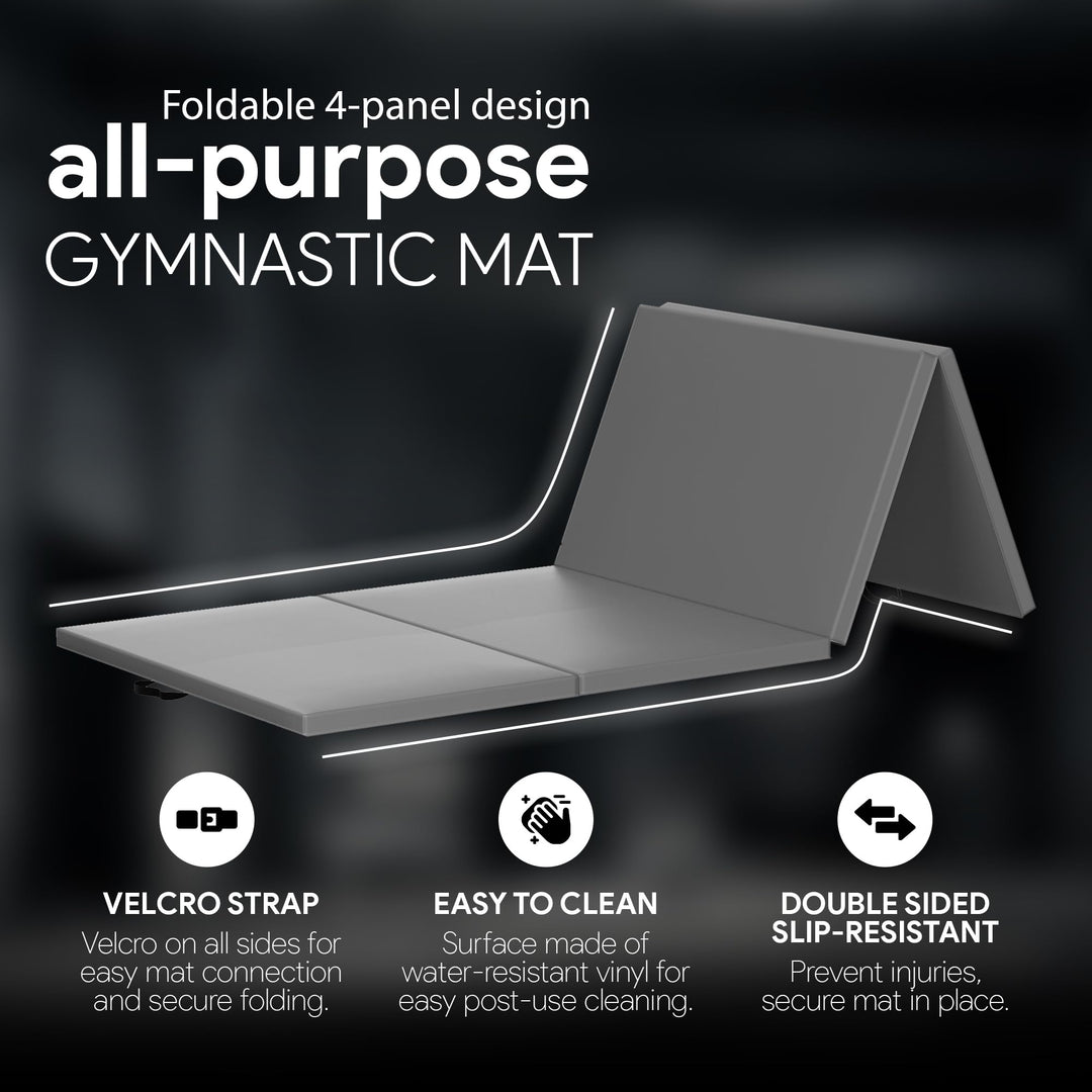 BalanceFrom Fitness GoGym 4' x 10' x 2" All Purpose Folding Exercise Gym Mat for Yoga, Aerobics, Pilates, Martial Arts, and Full Body Workouts, Gray