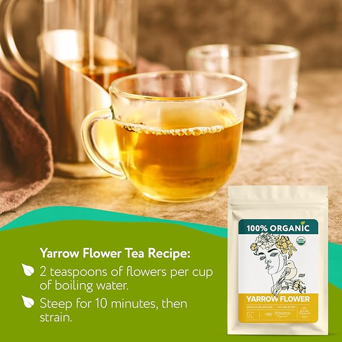 Yarrow Flower Tea Organic - Dried Yarrow Herb Loose Leaf - Herbal Tea to Support Cardiovascular Health, Immune Function & Relaxation - 4 Ounces