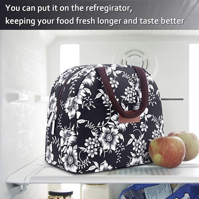 BALORAY Lunch Bag for Women Men Insulated Lunch Box for Adult Reusable Lunch Tote Bag for Work, Picnic or Travel (White Flower)