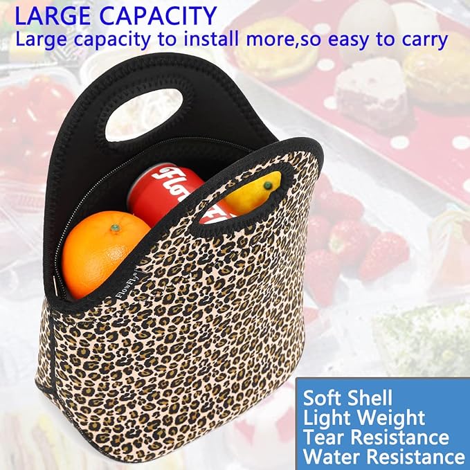 FlowFly Neoprene Kids Lunch box Insulated Soft Bag Mini Cooler Thermal Meal Tote Kit for Boys, Girls,Men,Women,School,Work, Office, Leopard