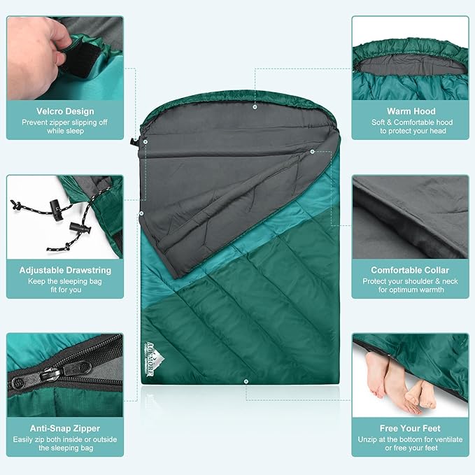 AGEMORE Sleeping Bag for Adults, Double and Single Size, Lightweight Portable Camping Sleeping Bag with Draft Tubes, Fit for Warm & Cold Weather Camping Hiking Backpacking Or Traveling