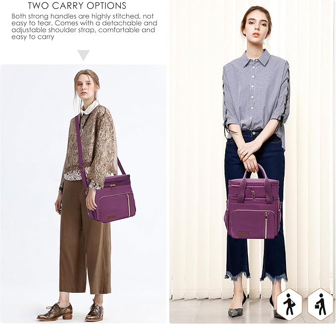 MIYCOO Lunch Bag for Women Men Double Deck Lunch Box - Leakproof Insulated Soft Large Adult Lunch Cooler Bag for Work (Purple,15L)