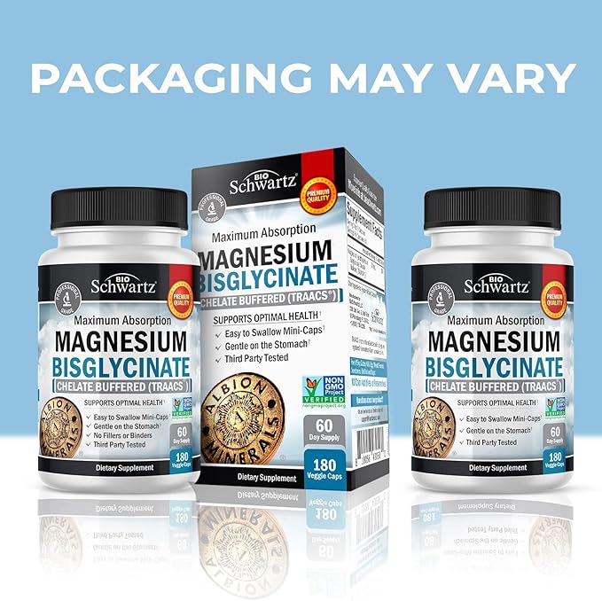 Magnesium Bisglycinate Chelated Supplement - High Absorption Magnesium Supplement for Muscle, Bone & Joint Support - Non-GMO, Non-Laxative, Fully Buffered for Maximum Bioavailability - 180 Capsules