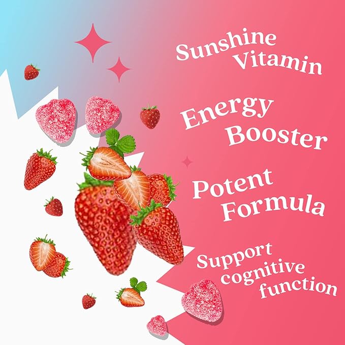 BeLive Vitamin D3 Gummies with B12 Vitamins - Immune Support Gummies with Vegan Vitamin B12 & D3, Provides Enhanced Bone & Muscle Strength, Hearth Health and Energy - Strawberry Flavor | 3-Pack