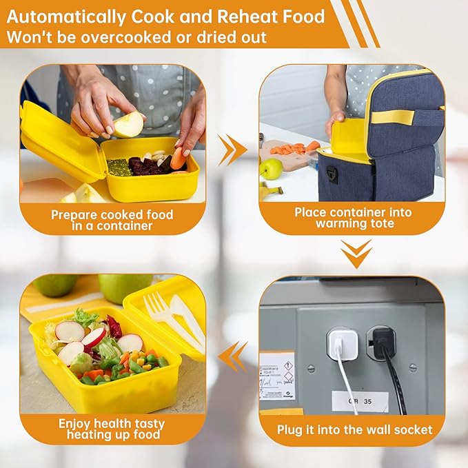 Aotto Portable Electric Lunch Box Food Heater - 110V Portable Oven and Food Warmer, Heated Lunch Box for Adults, Cook, Reheat, and Keep Meals Warm for Travel, Office, and Home - Navy Blue