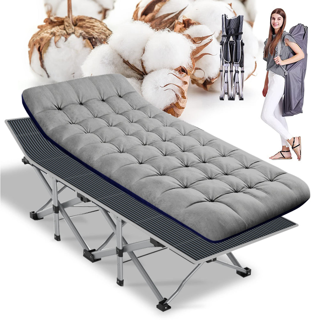 ABORON Folding Camping Cot W/Mat for Adults, Heavy Duty Outdoor Bed with Carry Bag,1200 D Layer Oxford Travel Camp Cots