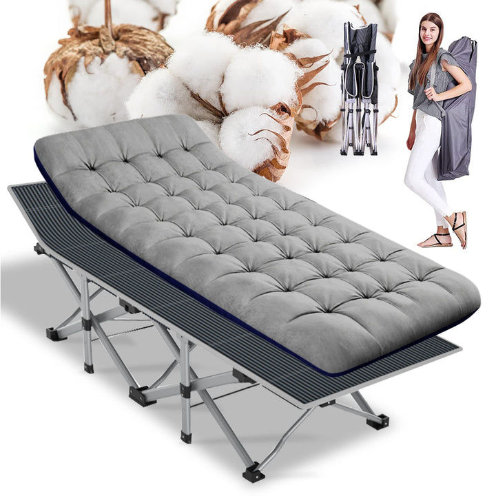 ABORON Folding Camping Cot W/Mat for Adults, Heavy Duty Outdoor Bed with Carry Bag,1200 D Layer Oxford Travel Camp Cots