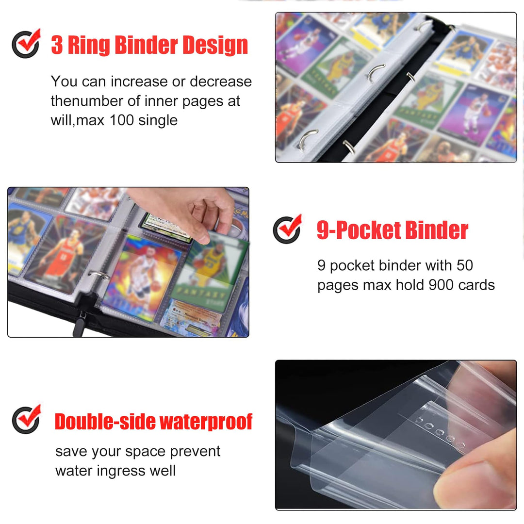 9 Pocket Basketball Card Binder,Gifts for Basketball Trading Cards Collectors,Portable Waterproof Card Storage Book with Removable Clear Sleeves,Compatible with Basketball and Sports Cards