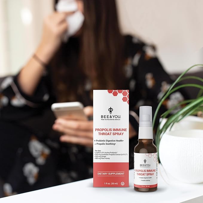 Bee and You Propolis and Probiotic Throat Spray with Ginger, Immune Support, Digestive Health, Antioxidants, Keto, Paleo, Gluten-Free, 1 Fl oz