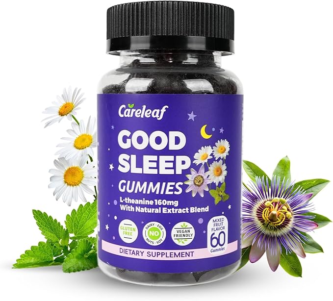 Non-Melatonin Sleep Aid Gummies - Fall Asleep Faster with L-Theanine, Magnesium & Herbal Blend, 60 Vegan Gummies for Adults, Reduces Nighttime Overthinking