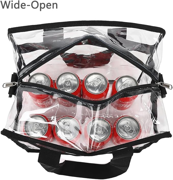 Flowfly Clear Bag Stadium Approved, Clear Beach Lunch Bag for Work Sports Festival - 2 Handles, Adjustable Strap, Zipper Closure, Clear