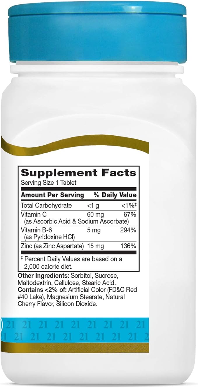 21st Century Zinc Chewable with C and B6, Cherry Chew, 90 Count (Pack of 2)