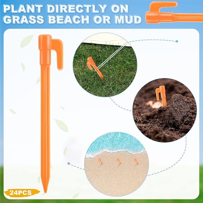 24 Pack Plastic Tent Stakes 5.7 Inch Heavy Duty Canopy Anchoring Pegs Plastic Tent Pegs Sand Stakes Outdoor Beach Spikes for Camping, Gardening, Landscaping, Backpacking(Orange)
