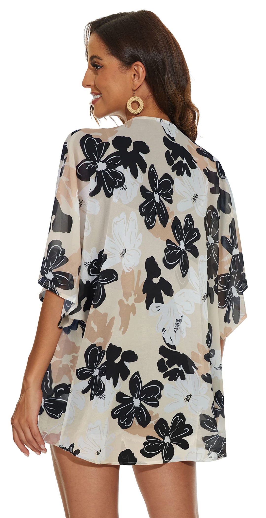 Women Kimono Cardigan Sheer Beach Coverups Chiffon Loose Casual Open Front Tops (Dasiy KhakiS)