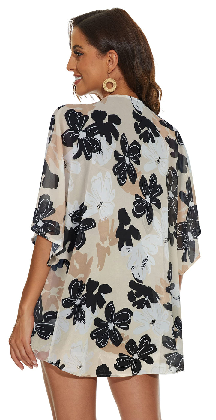 Women Kimono Cardigan Sheer Beach Coverups Chiffon Loose Casual Open Front Tops (Dasiy KhakiS)