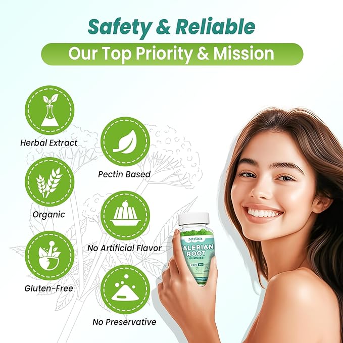 2 Pack Organic Valerian Root Gummies, Natural Calm to Help Relaxation, Herbal Supplement for Mood Support, Melatonin Free, Non-GMO, Gluten Free, Vegan, Green Grape Flavor, 120 Count