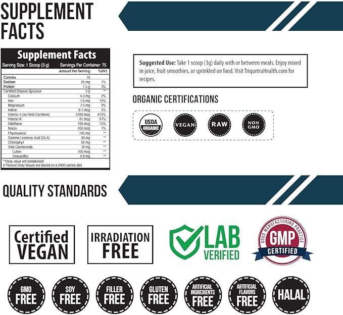 Triquetra Health Organic Spirulina Powder Plus Liquid Ionic Zinc