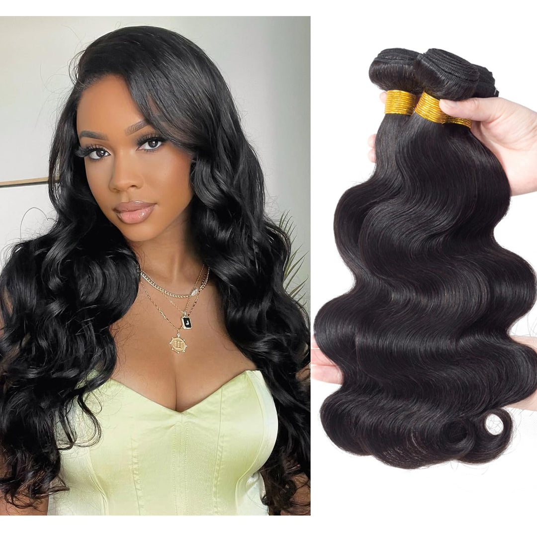 Mrladgo Body Wave Bundles Human Hair 18 18 18 Inch Brazilian Human Hair Bundles Body Wave 3 Bundles Unprocessed Virgin Human Hair Extensions Natural Black 300g