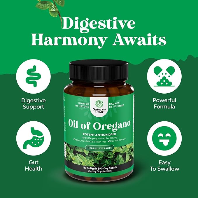 Wild Oregano Oil Softgels - Super Concentrated Softgels Oil of Oregano with Carvacrol 70% for Digestion & Immune Support - Herbal Supplements for Intestine Cleanse, Body Detox & Repair - 120 Ct