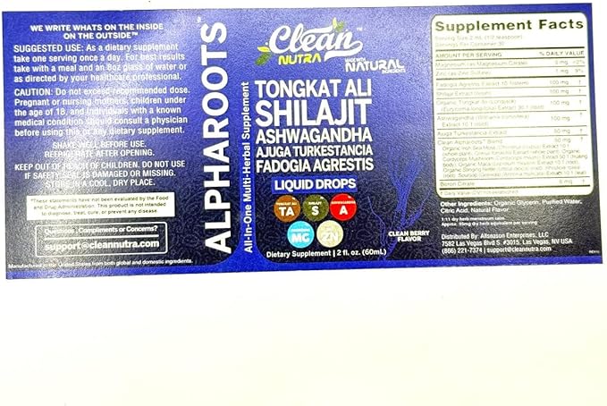 Tongkat Ali Liquid Drops Shilajit, Ashwagandha, Turkesterone, Fadogia Agrestis, Magnesium, Irish Sea Moss, and Zinc Herbal Supplement by Clean Nutra