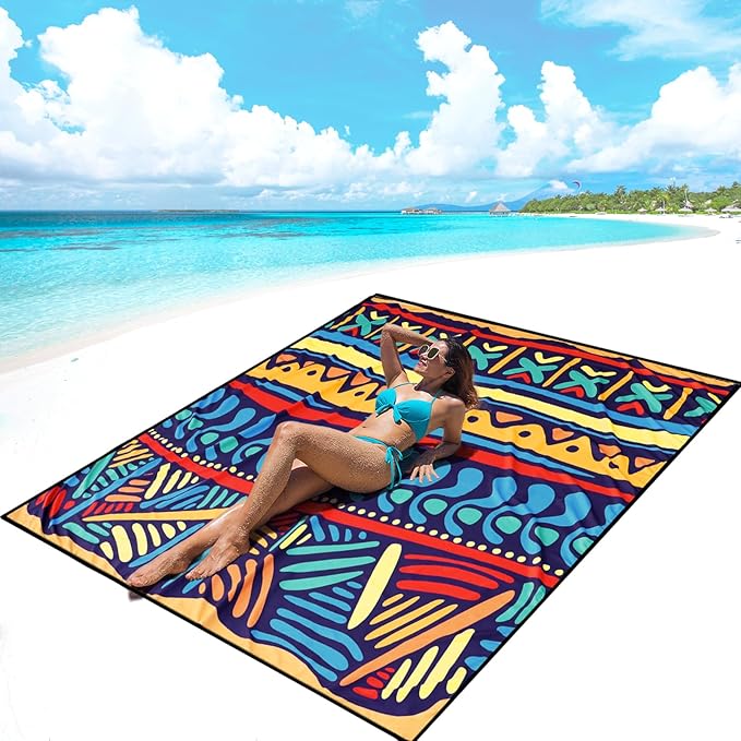 AISPARKY Beach Blanket Waterproof Sandproof, Oversized Large Beach Mat 79" X 83"/120"x108" for 1-8 Adults, Quick Drying&Compact&Lightweight, Picnic Mat Vacation Essentials for Beach Camping Travel
