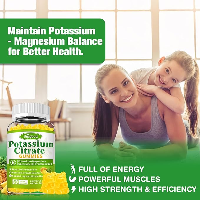 2 Pack Potassium Citrate Gummies – High Potency Potassium Supplement for Muscle Health, Leg Cramp Relief, Electrolyte Balance – Vegan, Non-GMO, Gluten-Free, Pineapple Flavor, 120 Count