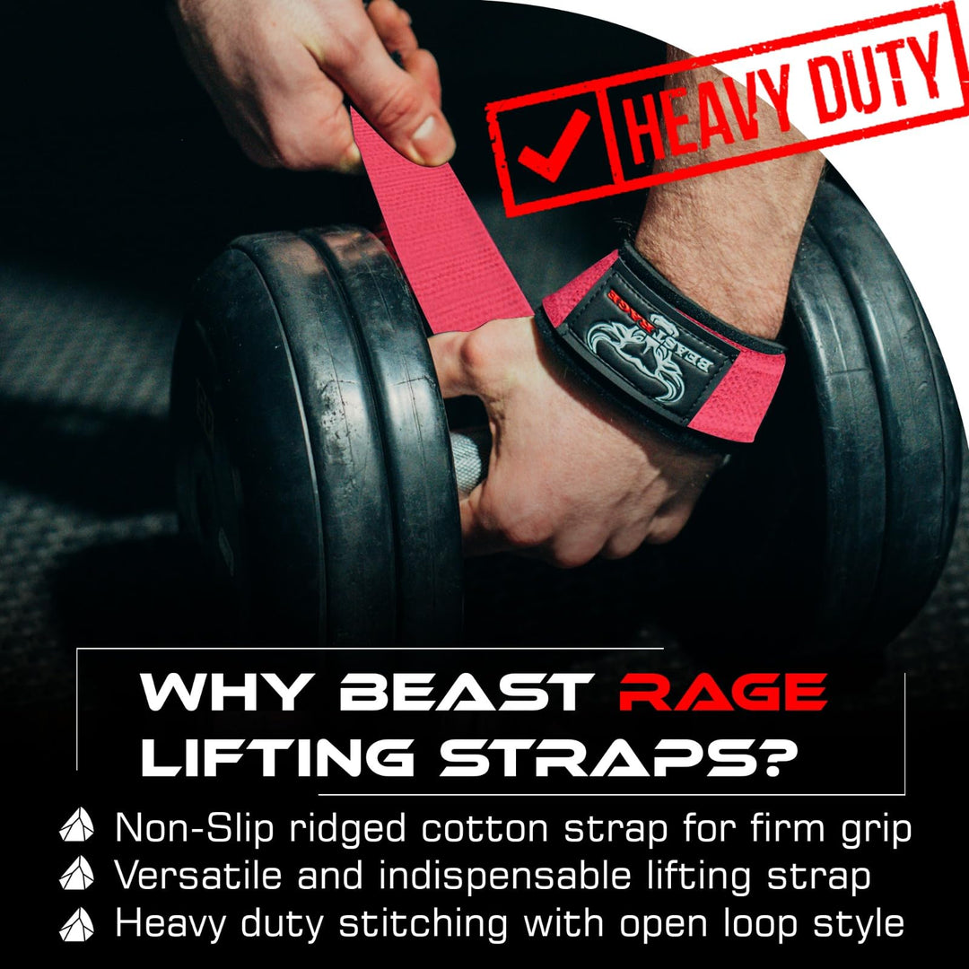 BEAST RAGE Lifting Wrist Straps for Weightlifting, Weight Lifting Straps Gym Power Workouts Lifting Straps Padded Cotton Men Women Supportive Lift Deadlift Straps Hard Pull Exercise Straps (Pink)