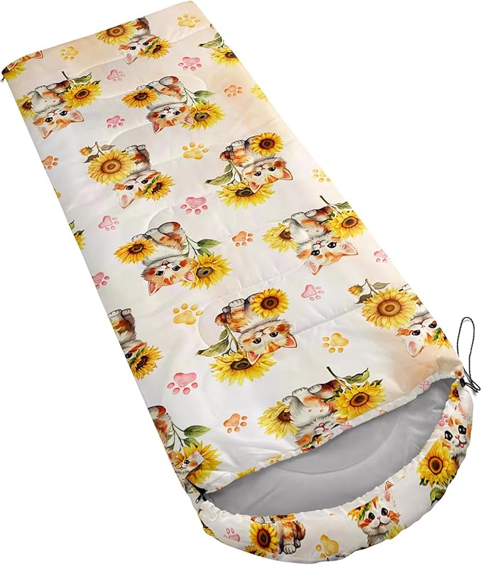 AILONEN Cartoon Fox Camping Sleeping Bag for Boys Girls Adults,Lightweight & Waterproof,3 Season Warm & Cold Weather,Portable,Kawaii Fox Printed Sleeping Bag,Traveling,Camping,Hiking