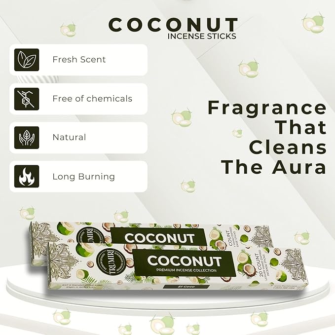 Coconut Incense Sticks - Incienso de Coco - Total 40 Insence-Sticks - Dual Pack of 20 Insense - Inciensos - Inscents - Natural Non Toxic Ingredients - Incents - Incence - Inscense - Insents